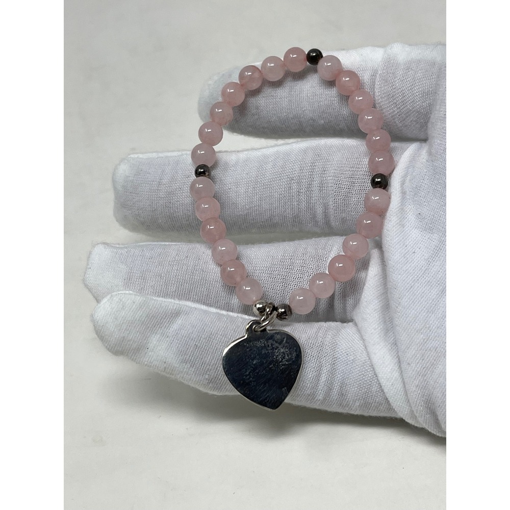 Avon Rose Quartz Power Bead Bracelet 925 Sterling Silver Heart Charm Pink